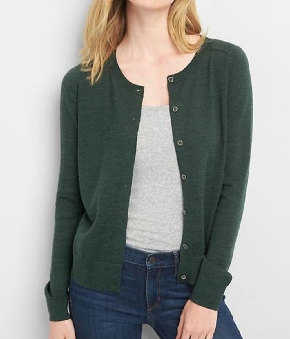GAP Merino Wool Long Sleeve Crew Neck Cardigan Sweater Dark Green XXL